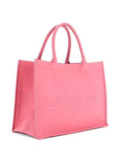 Pre-owned Dior Book Embossed Leather Medium Tote Bag In Pink
