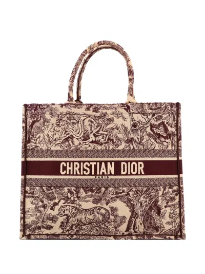 Pre-owned Dior Book Embroidered Canvas Large Tote Bag In Red