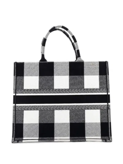 Pre-owned Dior Book Embroidered Canvas Large Tote Bag In Black