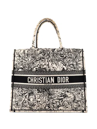 Pre-owned Dior Book Embroidered Canvas Large Tote Bag In Black