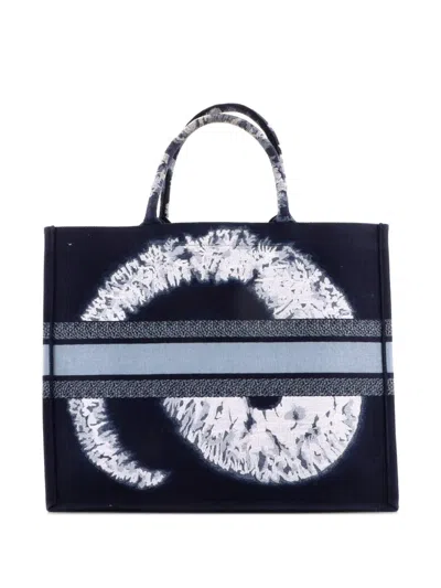 Pre-owned Dior Book Embroidered Canvas Large Tote Bag In Blue