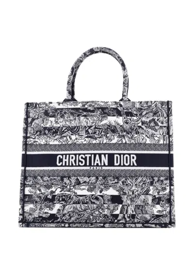Pre-owned Dior Book Embroidered Canvas Large Tote Bag In Blue