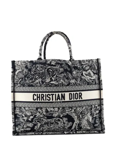 Pre-owned Dior Book Embroidered Canvas Large Tote Bag In Blue