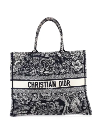 Pre-owned Dior Book Embroidered Canvas Large Tote Bag In Blue