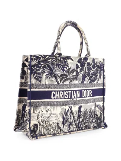 Pre-owned Dior Book Embroidered Canvas Large Tote Bag In Blue