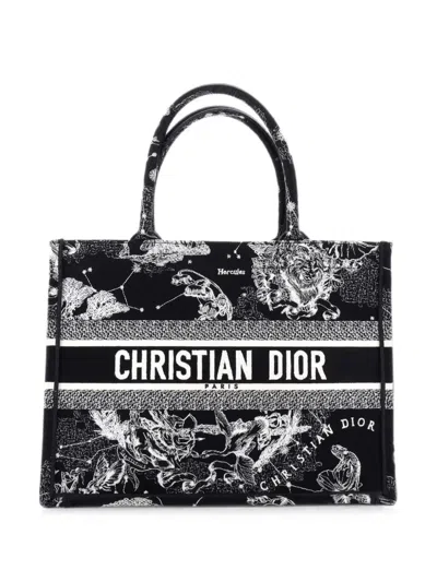 Pre-owned Dior Book Embroidered Canvas Medium Tote Bag In Black