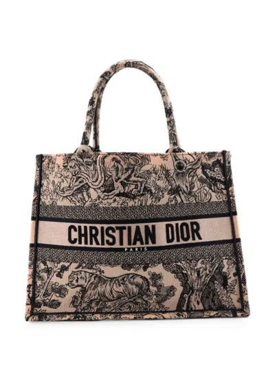 Pre-owned Dior Book Embroidered Canvas Medium Tote Bag In Black