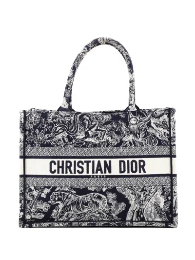 Pre-owned Dior Book Embroidered Canvas Medium Tote Bag In Blue