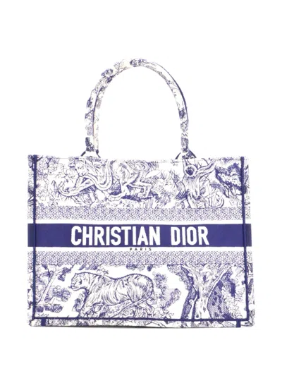 Pre-owned Dior Book Embroidered Canvas Medium Tote Bag In Blue
