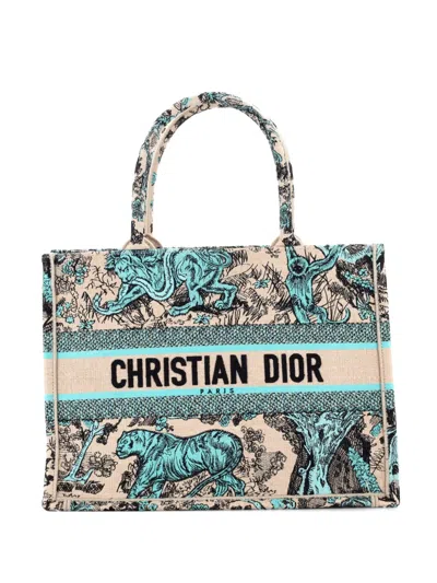 Pre-owned Dior Book Embroidered Canvas Medium Tote Bag In Blue