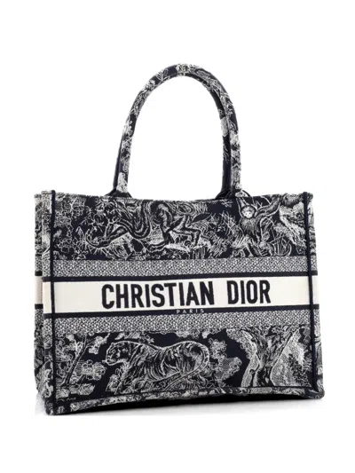 Pre-owned Dior Book Embroidered Canvas Medium Tote Bag In Blue
