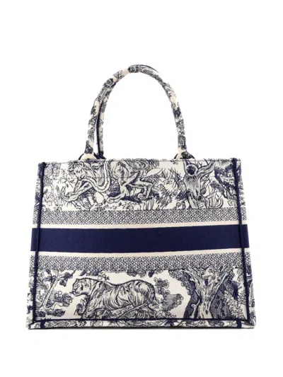 Pre-owned Dior Book Embroidered Canvas Medium Tote Bag In Blue