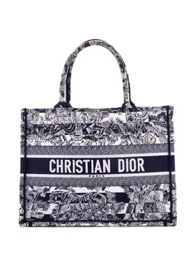 Pre-owned Dior Book Embroidered Canvas Medium Tote Bag In Blue