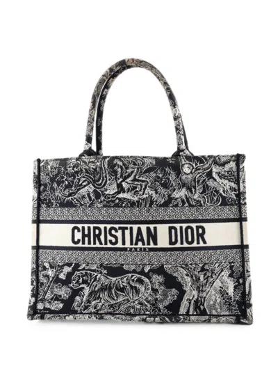 Pre-owned Dior Book Embroidered Canvas Medium Tote Bag In Blue