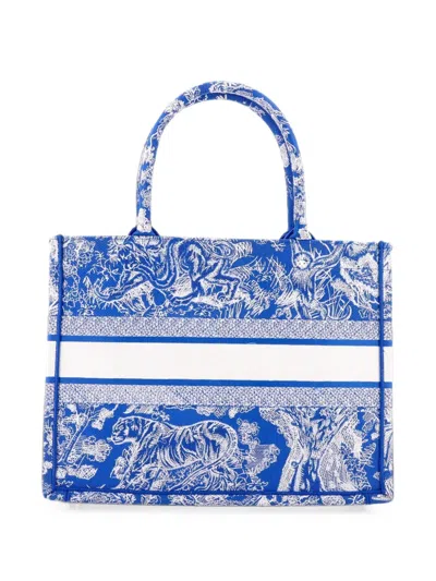 Pre-owned Dior Book Embroidered Canvas Medium Tote Bag In Blue