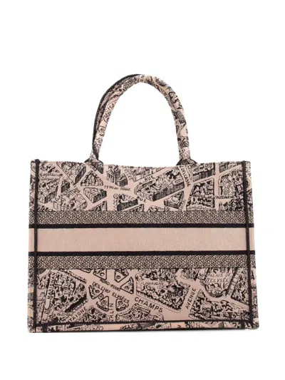 Pre-owned Dior Book Embroidered Canvas Medium Tote Bag In Brown