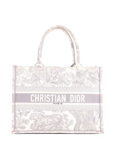 Pre-owned Dior Book Embroidered Canvas Medium Tote Bag In Gray
