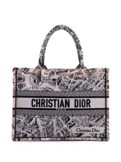 Pre-owned Dior Book Embroidered Canvas Medium Tote Bag In Grey