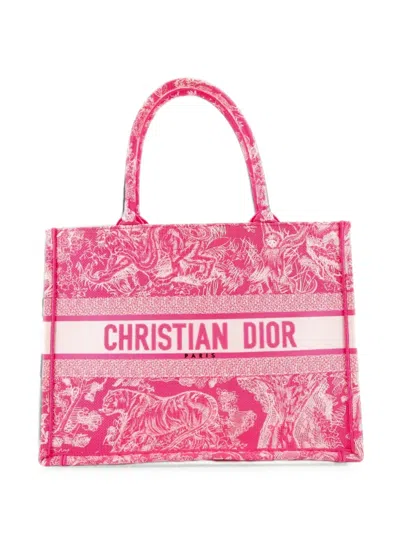 Pre-owned Dior Book Embroidered Canvas Medium Tote Bag In Pink