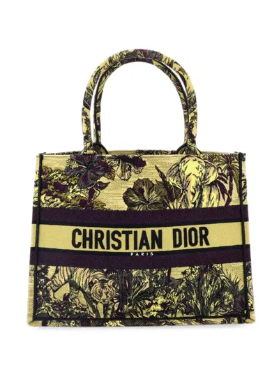 Pre-owned Dior Book Embroidered Canvas Medium Tote Bag In Yellow