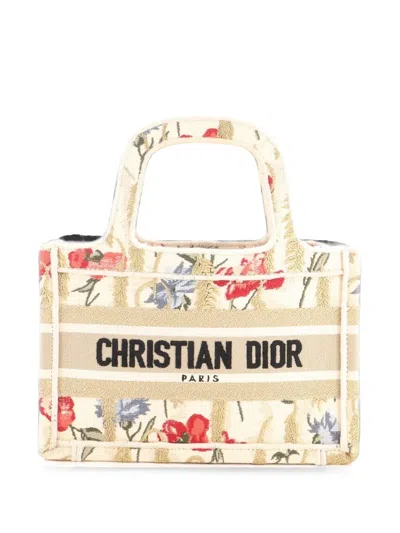 Pre-owned Dior Book Embroidered Canvas Mini Tote Bag In Gold
