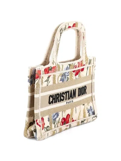 Pre-owned Dior Book Embroidered Canvas Mini Tote Bag In Neutral