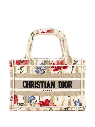 Pre-owned Dior Book Embroidered Canvas Mini Tote Bag In Silver