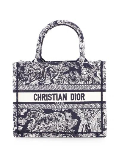 Pre-owned Dior Book Embroidered Canvas Small Tote Bag In Blue