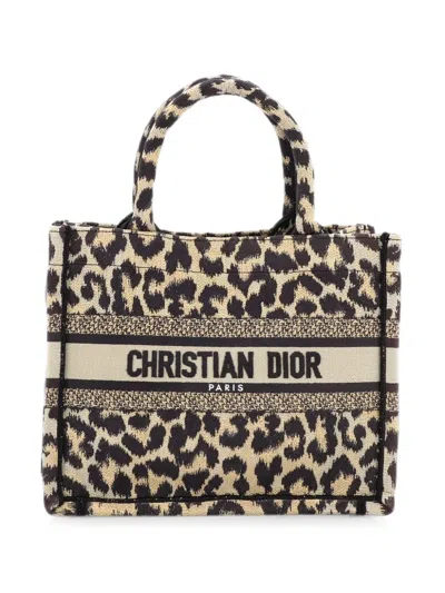 Pre-owned Dior Book Embroidered Canvas Small Tote Bag In Brown