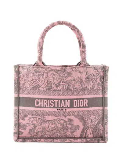 Pre-owned Dior Book Embroidered Canvas Small Tote Bag In Pink