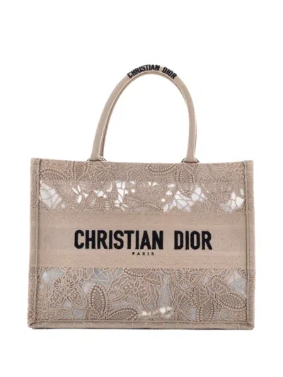 Pre-owned Dior Book Embroidered Lace Medium Tote Bag In Neutral