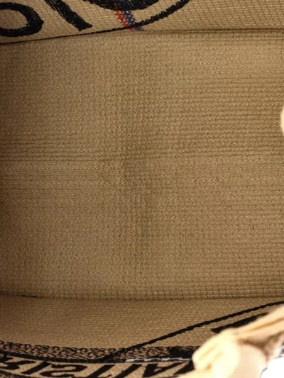 Pre-owned Dior Book Embroidered Raffia Medium Tote Bag In Neutral