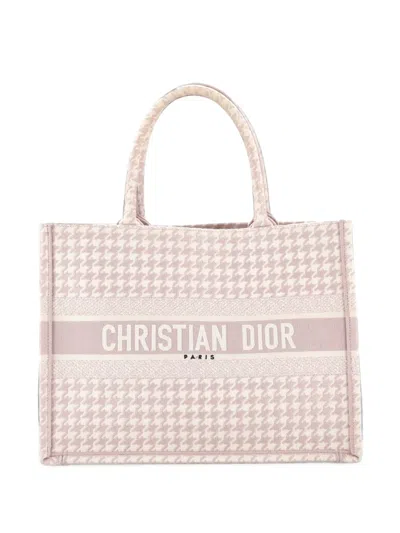 Pre-owned Dior Book Houndstooth Canvas Medium Tote Bag In Pink