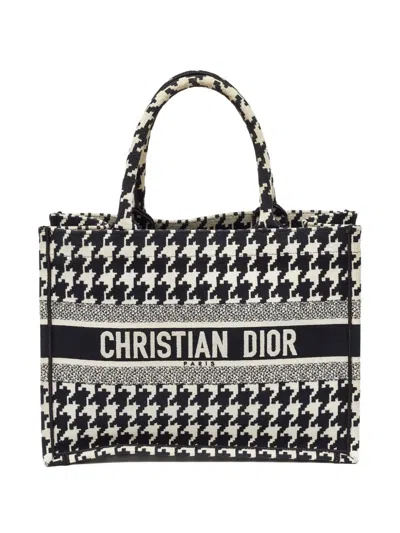 Pre-owned Dior Book Houndstooth Tote Bag In Black