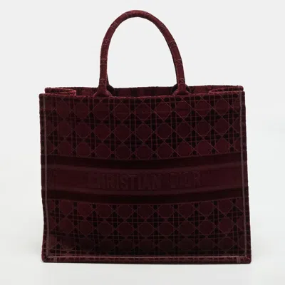 Pre-owned Dior Book Large Burgundy Embroidered Cannage Canvas Tote