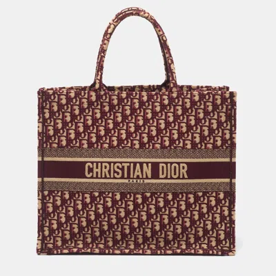 Pre-owned Dior Book Large Burgundy Oblique Embroidered Canvas Tote