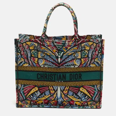 Pre-owned Dior Book Large Multicolor Butterfly Embroidered Canvas Tote
