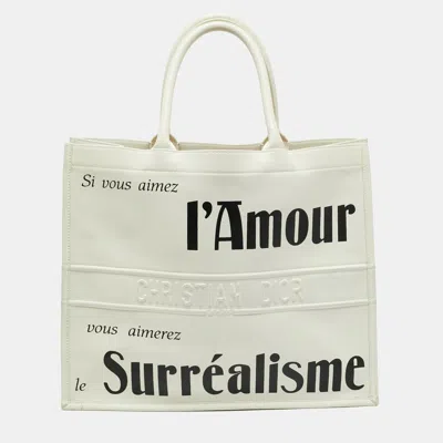 Pre-owned Dior Book Large White/white Surrealism Leather Tote