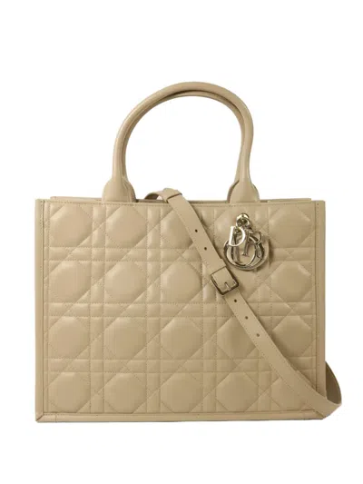 Pre-owned Dior Book Leather Tote Bag In Neutral