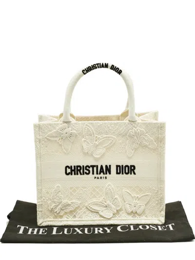Pre-owned Dior Book Logo-embroidered Tote Bag In White