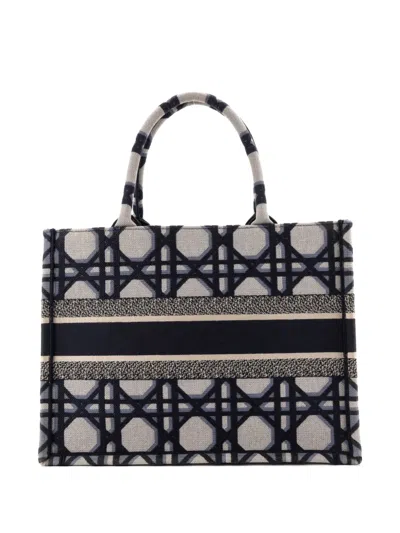 Pre-owned Dior Book Macrocannage Canvas Medium Tote Bag In Blue