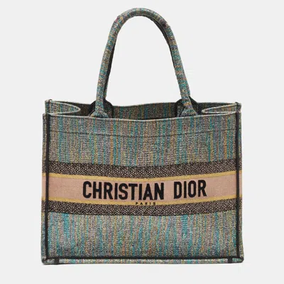Pre-owned Dior Book Medium Multicolor Logo Embroidered Lurex Fabric Tote