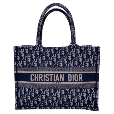Pre-owned Dior Book Medium Tote Canvas Blue  Oblique Embroidery
