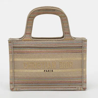 Pre-owned Dior Book Mini Multicolor Embroidered Stripes Canvas Tote