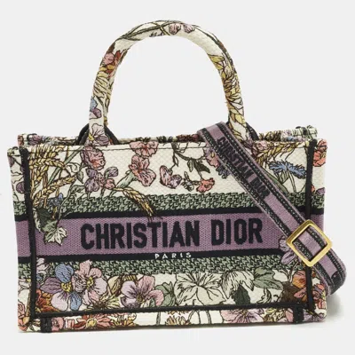 Pre-owned Dior Book Mini Multicolor Florilegio Embroidered Canvas Tote