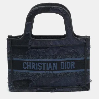 Pre-owned Dior Book Mini Navy Blue Embroidered Logo Canvas Tote