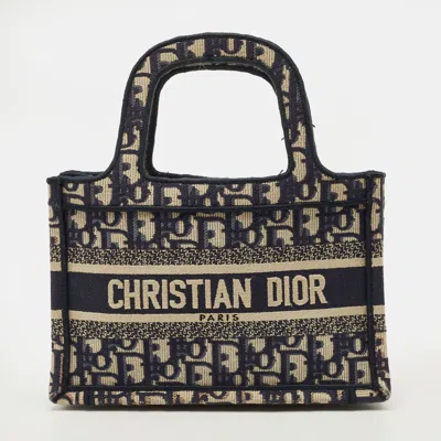 Pre-owned Dior Book Mini Navy Blue Oblique Canvas Tote