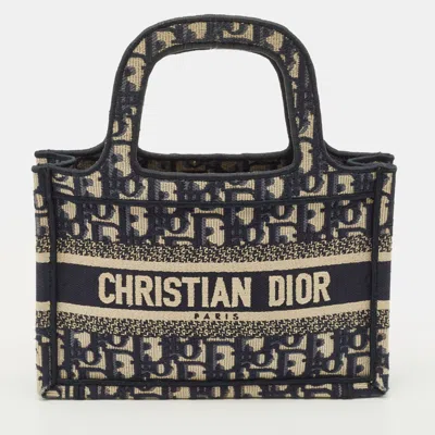 Pre-owned Dior Book Mini Navy Blue Oblique Canvas Tote