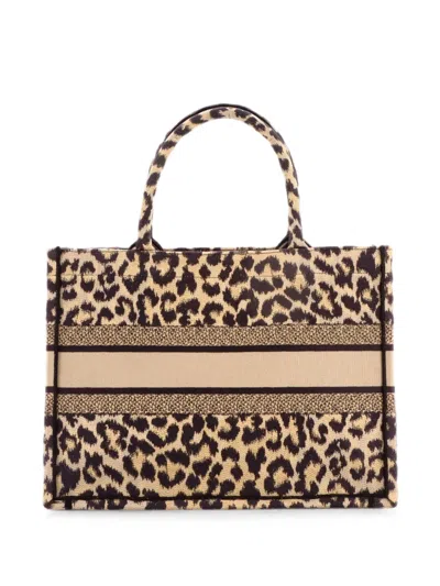 Pre-owned Dior Book Mizza Embroidered Canvas Medium Tote Bag In Brown