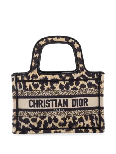 Pre-owned Dior Book Mizza Embroidered Canvas Mini Tote Bag In Brown